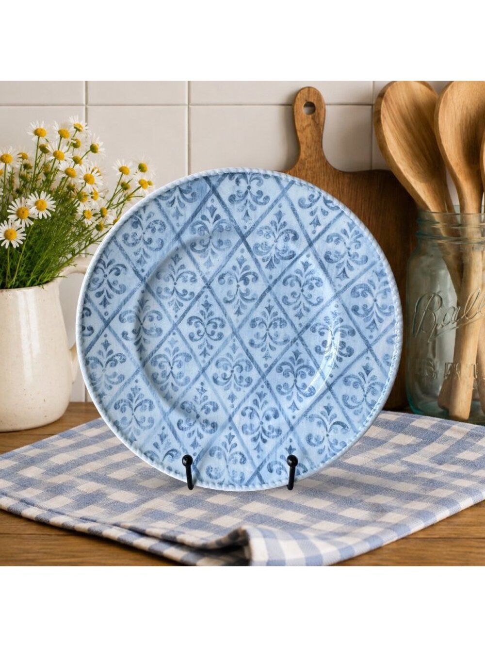 3 Lenox Swedish Lodge Collection Swedish Trellis Plate 9.5" Blue & White Floral
